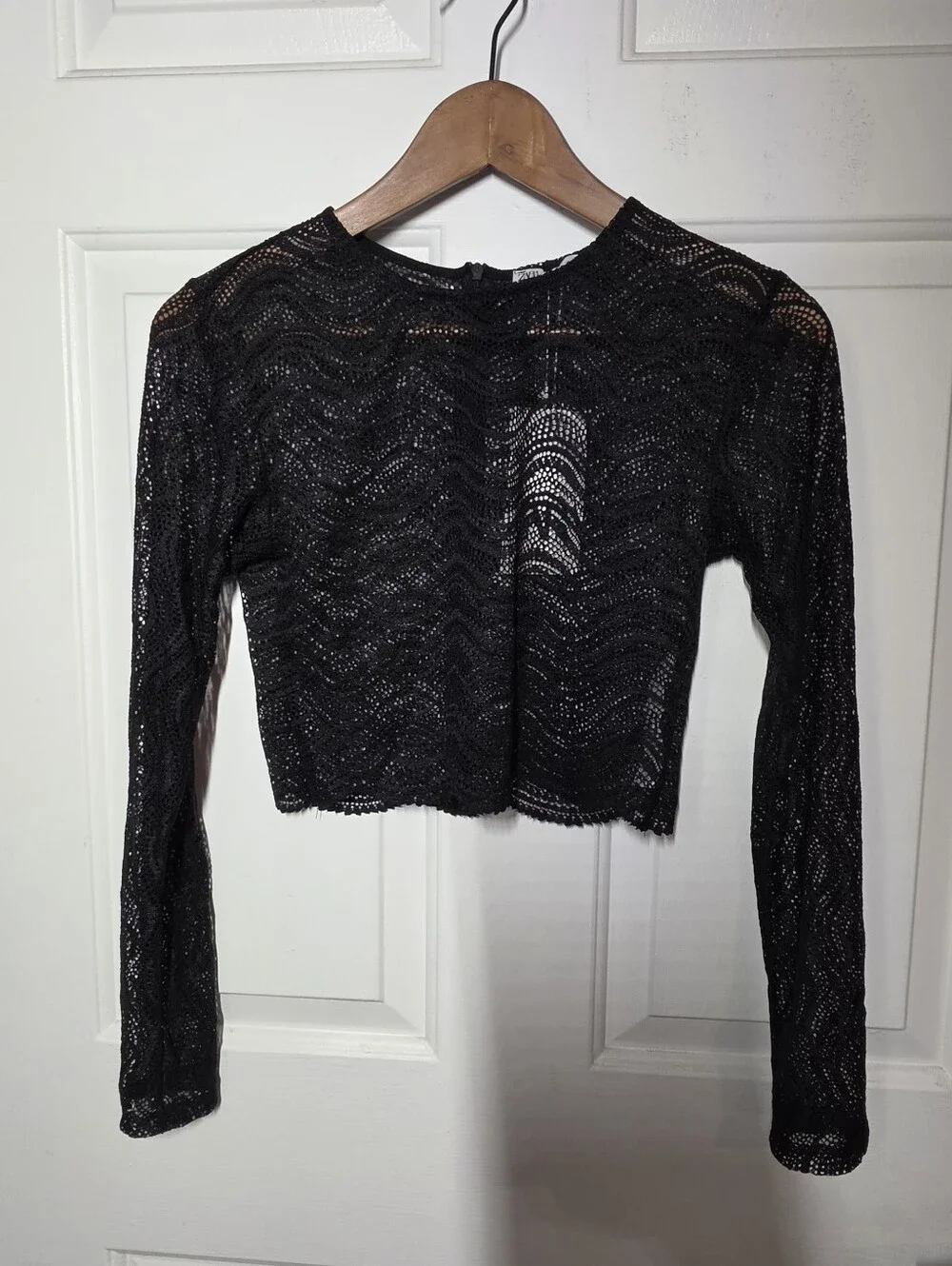 ZARA Black Lace Semi-Sheer Cropped Top